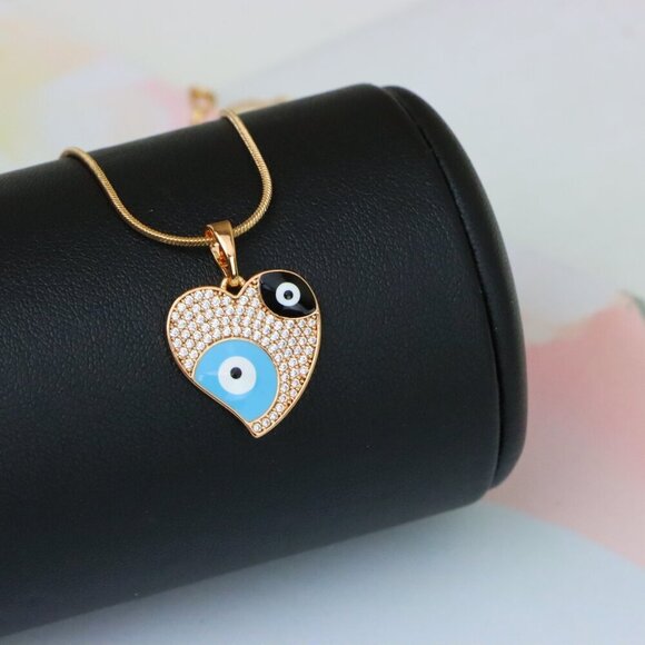 "Heart Evil Eye Rose Gold Pendant with Crystal Pave Design, XPPT1411 - Picture 6 of 13